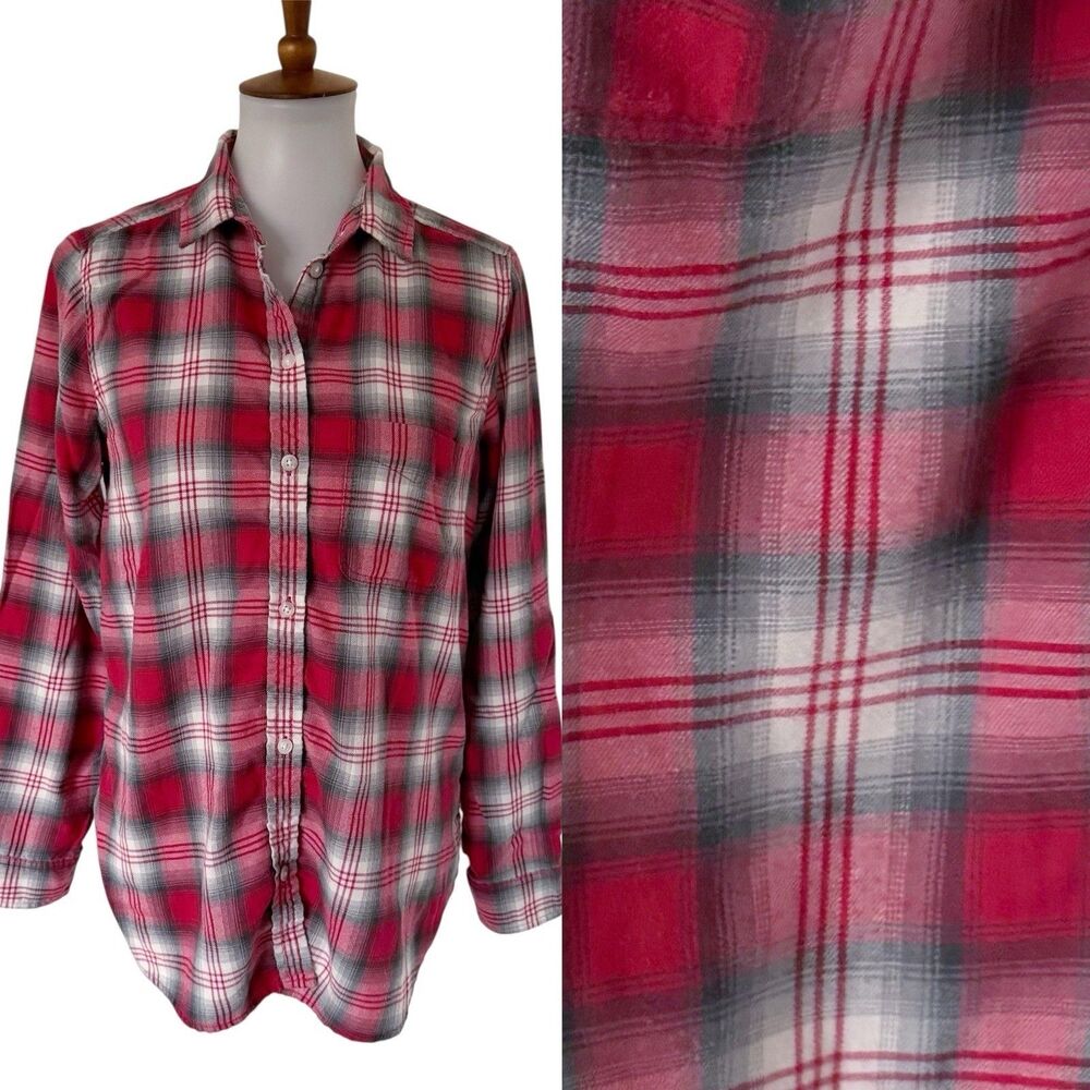 American Eagle Ahh-mazingly Soft Boyfriend Fit Flannel Shirt M Red & Gray Womens